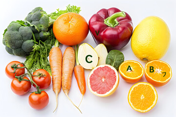 Healthy Eating Concept Showcasing Fruits and Vegetables Rich in Vitamins and Minerals