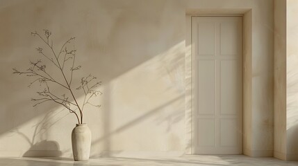 Interior background of room with vase with branch.