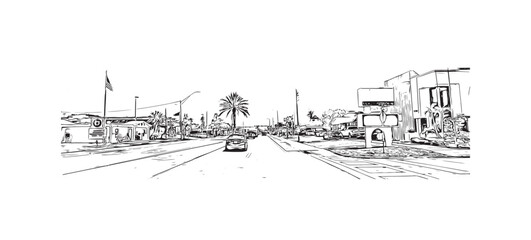 Obraz premium Print Building view with landmark of St. Pete Beach is a coastal city in Florida. Hand drawn sketch illustration in vector.