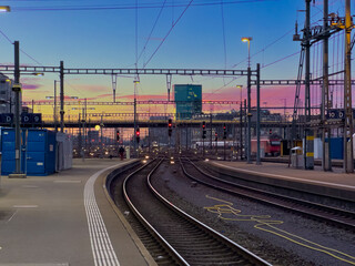 Fototapeta premium railway in the evening