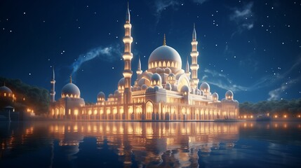 Fototapeta premium A radiant Intricate mosque building and architecture at night