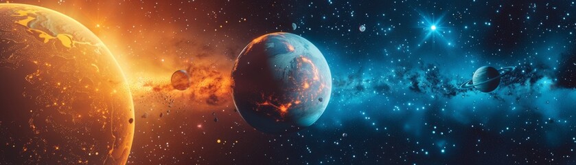 Fototapeta premium Space technology flat design side view interstellar exploration theme 3D render Splitcomplementary color scheme