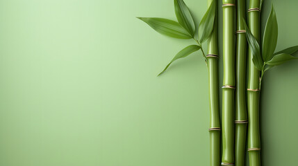 Lush bamboo tree on a soft green surface, allowing for additional elements