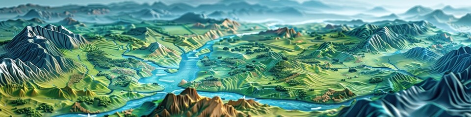 Detailed 3D Rendered of a Mountainous Landscape with Advanced GPS Navigation Tools