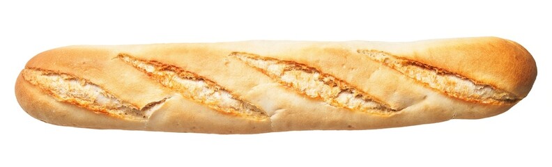 Crusty french baguette on a white background, isolated for versatile culinary uses.