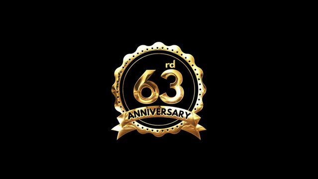 63rd Anniversary luxury Gold Animation. Greeting for the 63rd Anniversary. Luxurious Animation Celebrating 63 Years of Excellence
