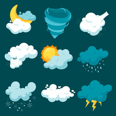 Set of different weather conditions in flat style.