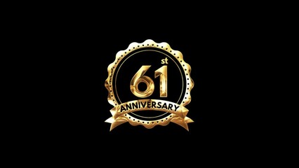 61st Anniversary luxury Gold Animation. Greeting for the 61st Anniversary. Luxurious Animation Celebrating 61 Years of Excellence
