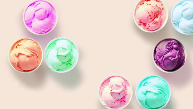 Ice cream row assortment multicolored top view dessert summer sweets tasty unhealthy food refreshing cool