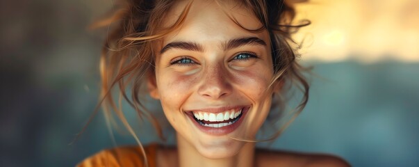 Overjoyed young woman, her face lit up with happiness and surprise, in a moment of pure joy
