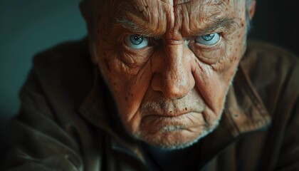 Fototapeta premium Angry senior man looking directly at the camera, his face expressing frustration and defiance