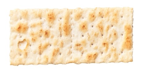 Close-up of a single isolated cracker with a white background displaying texture and crispiness, perfect for food-related content.