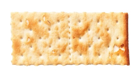 A close-up view of a single rectangular golden-brown cracker isolated on a white background.