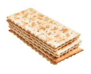Stack of unleavened matzo crackers isolated on a white background symbolizing jewish passover...