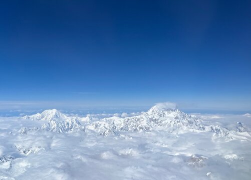Mt Denali, Mt McKinley, Alaska, Peak, Summit, Above the Clouds, Aerial Photo