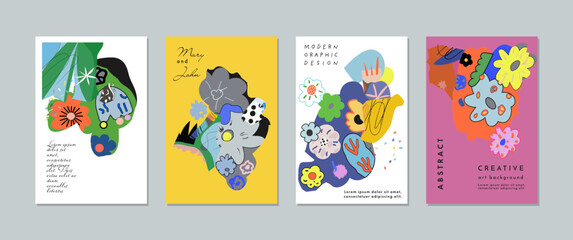 Fototapeta premium Creative Artistic Floral Cards. Vector Illustration