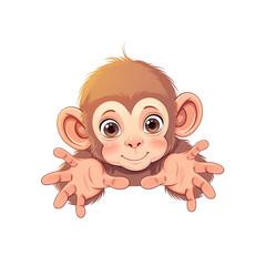 Obraz premium Cute Baby Monkey Cartoon Its Tiny Hands, Cartoon Illustration