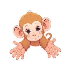 Obraz premium Cute Baby Monkey Cartoon Its Tiny Hands, Cartoon Illustration