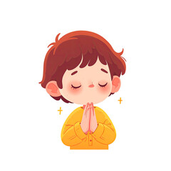 Cute Boy Cartoon Deep In Prayer His Eyes, Cartoon Illustration