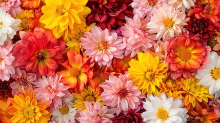 The background is made up of colorful autumn chrysanthemum flowers
