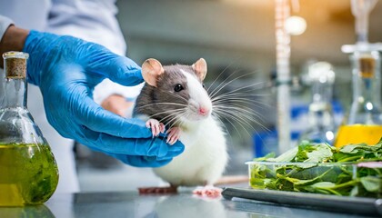 Scientists with syringe and rat in chemical laboratory, closeup. Animal testing