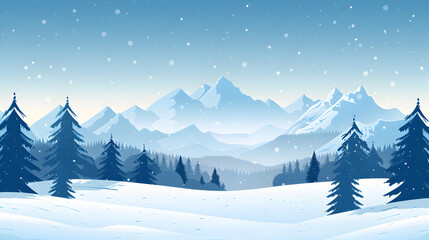 Panoramic Winter Wonderland: Snow Capped Mountains in High Concept Flat Design Backdrop   A Captivating Illustration of a Winter Wonderland Landscape