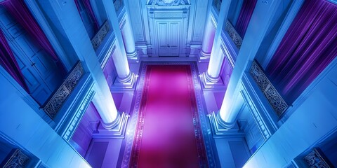 Obraz premium Elegant room with a red carpet for a luxurious feel and ambiance. Concept Luxury Decor, Red Carpet, Elegant Room, Opulent Design