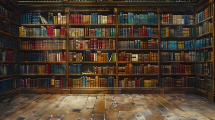 tranquility of an antique library with floor-to-ceiling bookshelves filled with colorful book spines