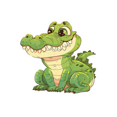 Obraz premium Cute Crocodile Cartoon Its Toothy Grin, Cartoon Illustration