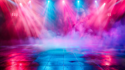 Vibrant illustration of an empty nightclub dance floor with neon and purple hues