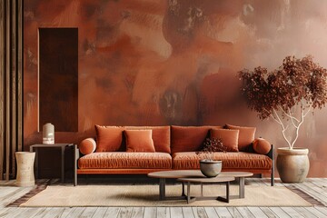 Contemporary Elegance: Copper & Terracotta Living Room"

