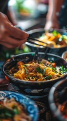 Obraz premium Immersive Dining Experience in Pop-Up Restaurant Showcasing Authentic Vietnamese Mi Quang