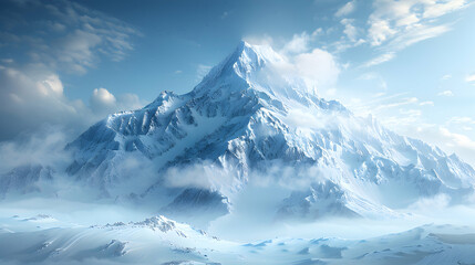Photo realistic Alpine Solitude: A solitary peak among snow capped mountains in untouched beauty Photo Stock Concept