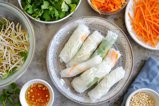 Homemade Vietnamese Goi Cuon Stepbystep Recipe Card with Tangy Dipping Sauce