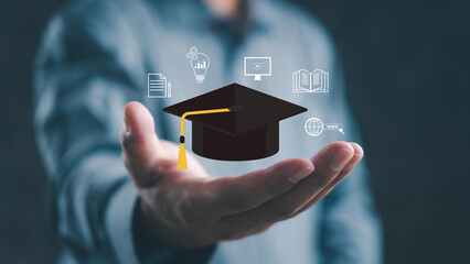 Digital Education Concept with Graduation Cap.