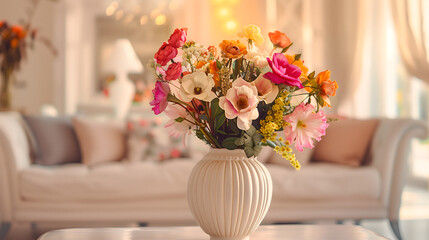 Interior Decor with Ceramic Vase and Beautiful Flowers