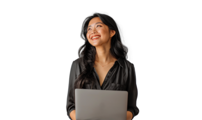 Southeast Asian Woman with Laptop Smiling