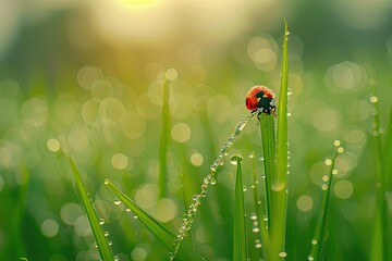  Morning Magic: Macro Lens Photography of a Ladybug on Green Paddy Plant