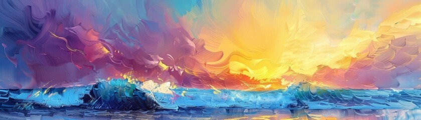 Sunset over the ocean paints the waves in hues of blue, yellow, and pink, ideal for a beach party invitation backdrop