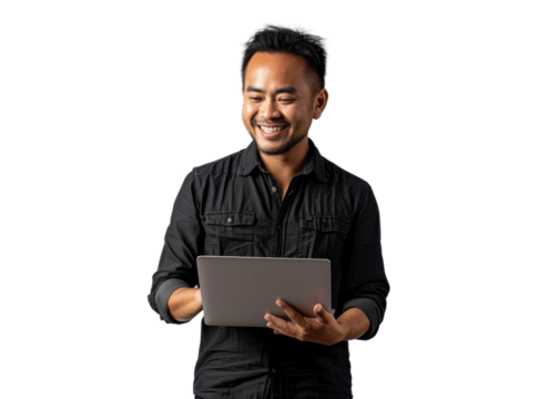 Southeast Asian Man with Laptop Smiling