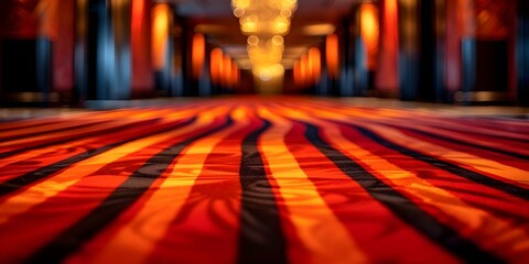 Selective focus luxury red carpet with blurred background and copy space. Concept Red Carpet, Luxury, Selective Focus, Blurred Background, Copy Space