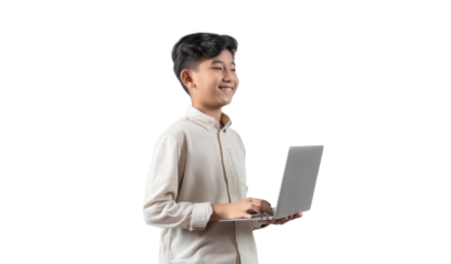Young Asian Boy Using Laptop