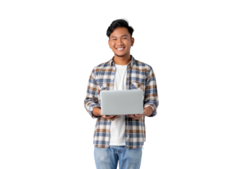 Southeast Asian Man Smiling with Laptop