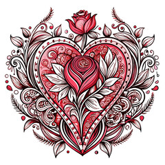 Hand-drawn poster featuring a realistic heart intertwined with delicate flowers, showcasing the beauty of love and nature