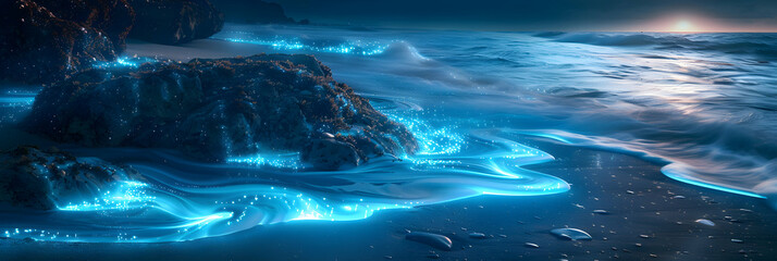 Bioluminescent Tide: The Enchanting Illumination of Beach and Rocks