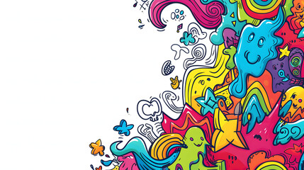 Playful doodle illustrations on white, providing ample copy space