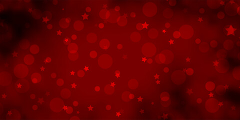 Dark Orange vector background with circles, stars.