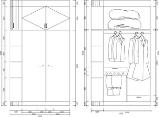Vector sketch illustration of wardrobe furniture design with size scale