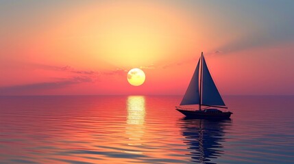 Boat silhouetted against the setting sun on the horizon