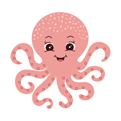 Cartoon octopus Ocean animal Exotic underwater cute creature Marine life Isolated Backgrounds Flat style